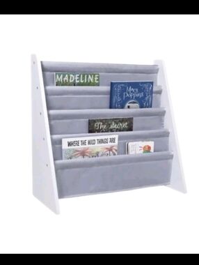 Wildkin Wooden Sling Bookshelf for Kids – Premium Canvas Design with 4 Fabric Sh